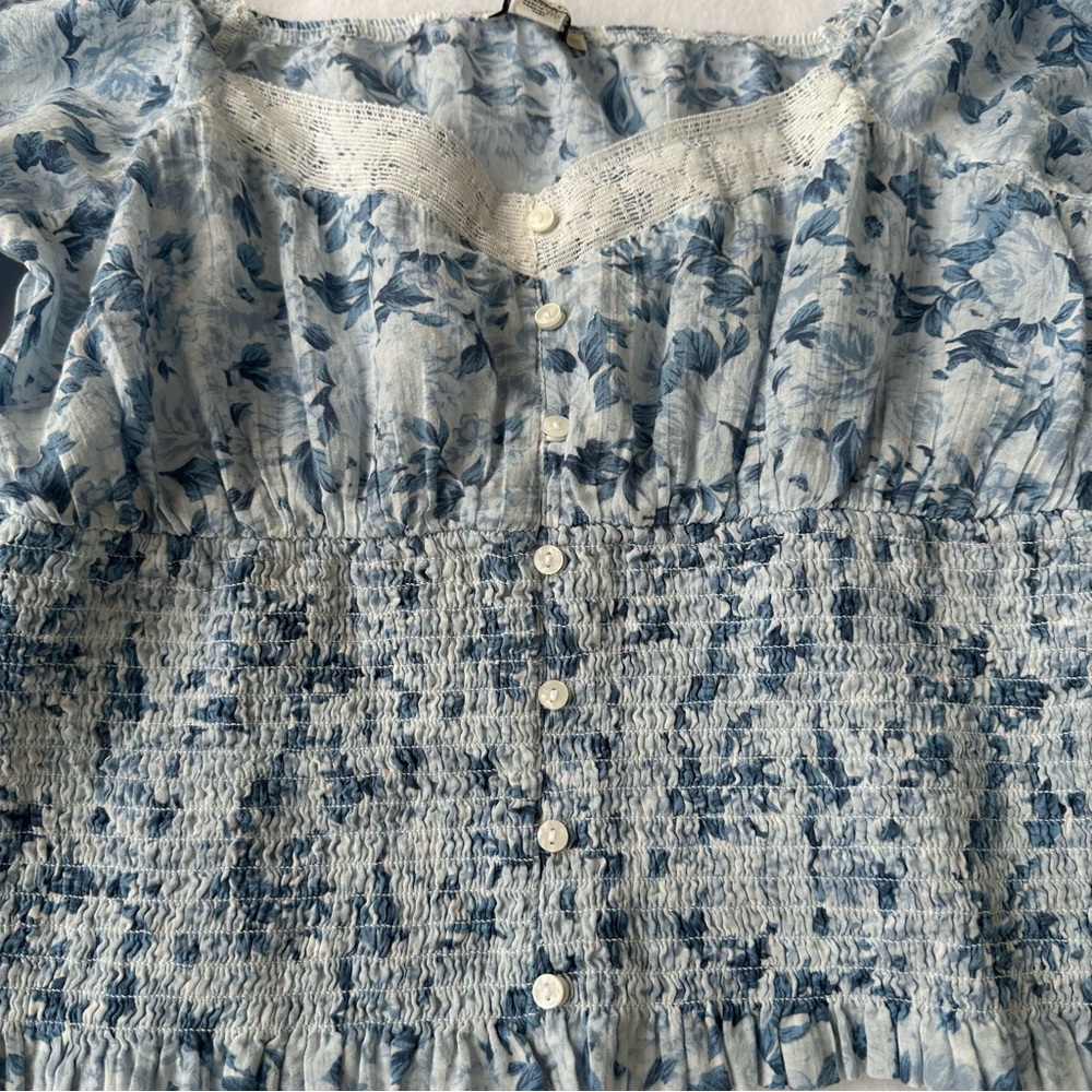 American Eagle Off The Shoulder Boho Floral Crop Top Lace Ruffle Cotton Size M - Picture 6 of 11